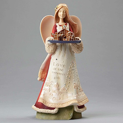 Enesco Heart of Christmas Deluxe Angel with Nativity Figurine 9.25 In ...